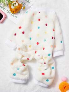PETSIN 1pc Color Polka Dot Printed Pet Jumpsuit White Autumn/Winter Flannel Warm And Comfortable Pet Warm Clothing - Multicolor - View 6