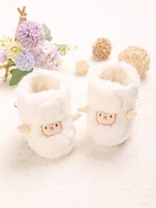 SHEIN Winter Soft-Soled Baby Shoes, Warm And Non-Slip, Suitable For 3-6-12 Months Baby Toddler Boots - White - View 1