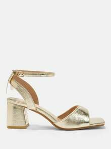 CUCCOO CURVES Women's Square Toe Buckle Design Daily Versatile Fashion Wide Last High Heels - Golden burst - View 3