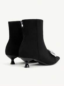 CUCCOO CHICEST Women's Autumn/Winter New Camellia Floral Patchwork Pointed Toe Kitten Heel Boots - ink black - View 12