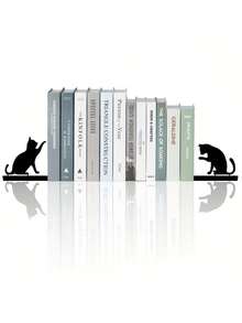 2PCS Metal Bookends Sturdy Nonslip Durable Decorative Bookshelf Supports Home Office Organizers Modern Study Art Decor Shelf Stands Non Scratch Base Gift For Readers Book Lovers Students Teachers Christmas Housewarming Trending - A - View 6