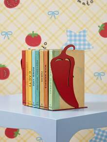 Joivida 2Pcs Bright Red Chili Cutout Hollow Metal Bookends, L Type Anti-Slip Heavy Duty Iron Book Stoppers, Creative Decorative Book Clips For Desktop, Bookshelf, Kitchen Cookbooks, Multi-Scene Household Office Countertop Book Storage Organizer Accessories - multicolor - View 5