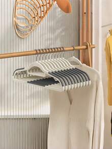 10pcs Multi-Functional Household Clothes Hangers, Traceless Non-Slip Design, Thickened And Reinforced Shoulder-Saving Dual Hangers, Suitable For Drying Wet And Dry Clothes - Grey - View 7