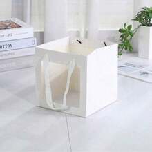 1pc/6pcs Set Square Clear Window Kraft Paper Bags, Daily Necessities Packaging Handheld Bags, Paper Flower Gift Bags With Ribbon Handles, Paper Shopping Bags, Suitable For Birthday, Wedding, Party,Valentine's Day, Easter - multicolor - View 17