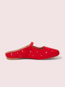 CUCCOO DOLLMOD Women's Shoes, Red Suede Square Toe Flats, Pentagram Embroidered Vintage Mary Jane Women's Shoes Fall Shoes - Rose Red - View 5