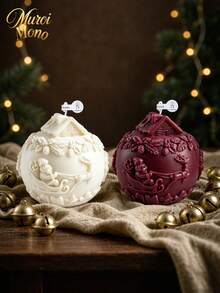 Muroi Mono Christmas Three-Dimensional Embossed Round Ball Aromatherapy Candles, Featuring Two Classic Christmas-Themed Designs, Paired With Christmas Trees, Snowmen, And Other Intricate Details, Available In Multiple Colors - Santa fireplace - View 6