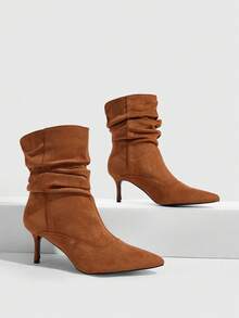 CUCCOO SZL Women's New Elegant Caramel Color Ruched Pointed Toe Ankle Boots, Suitable For Date And Party Outfits Fall Shoes - caramel color - View 2