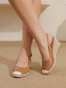 Styleloop Ladies, Rubber Band Cross Strap, Straw Rope, Sandals, High Heels. Fall Shoes - Burnt Orange - View 2