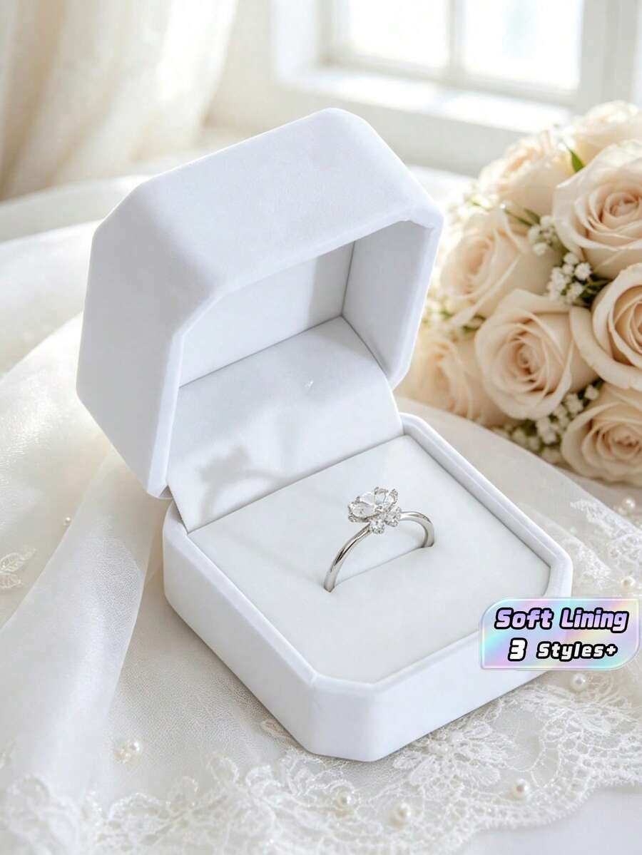 1/2/4件裝奢華天鵝絨珠寶盒,黑色優雅設計,適合求婚、婚禮、訂婚與情人節,戒指、耳環、項鍊、新娘飾品理想禮物,送給她的禮物 - 白色 - 查看 1