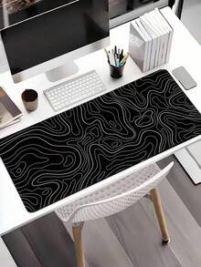 1PC Extra Large Washable Rubber Non Slip Keyboard Pad Mouse Mat Black Line Pattern Desk Pad For Gaming Office Home Computer Setup Learning Essentials Waterproof Durable Smooth Surface Desk Organizer - black line - View 3