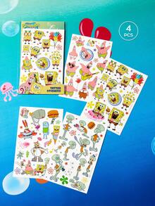 SpongeBob SquarePants | SHEIN 卡通紋身貼紙，一套4款不同圖案，可用於皮膚裝飾 - 彩色 - 查看 1