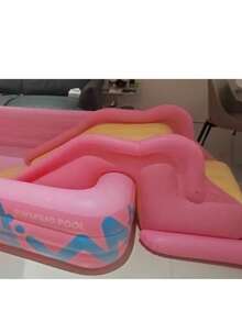 Vibrant Pink Striped Inflatable Swimming Pool , Super Large Family Adult Inflatable Pool, Outdoor Water Play Gadget, Ideal For Summer Garden Fun, Rectangular Pvc Swimming Pool, - A - View 3