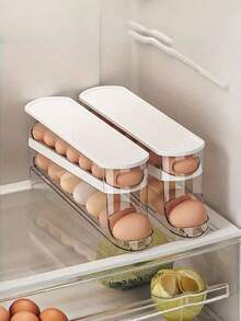 Egg Holder 2-Tier Automatic Sliding Container For 12-14 Eggs Keep Fresh Hinged Design Plastic Material Food Contact Fridge Organizer Kitchen Storage Rack Space Saving Must Have Smart Solution - View 4