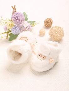 SHEIN Winter Soft-Soled Baby Shoes, Warm And Non-Slip, Suitable For 3-6-12 Months Baby Toddler Boots - White - View 5
