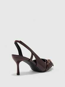 CUCCOO BIZCHIC New Fashion Pointed Thin High Heel Brown Multi-Strip Buckle Women's High Heel Shoes Simple Commuting Basic Versatile And Elegant Rear Strap - Coffee 171 # - View 6