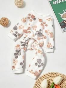 PETSIN 1pc Pet Cat/Dog Paw Print Fleece Jumpsuit, Warm And Cozy, Suitable For Dogs/Cats - Multicolor - View 6