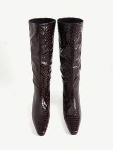 CUCCOO CHICEST Women's Shoes Autumn And Winter Woven High Boots Inner Heightening Retro Boots - reddish brown - View 9