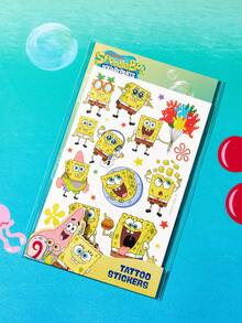 SpongeBob SquarePants | SHEIN 卡通紋身貼紙，一套4款不同圖案，可用於皮膚裝飾 - 彩色 - 查看 3