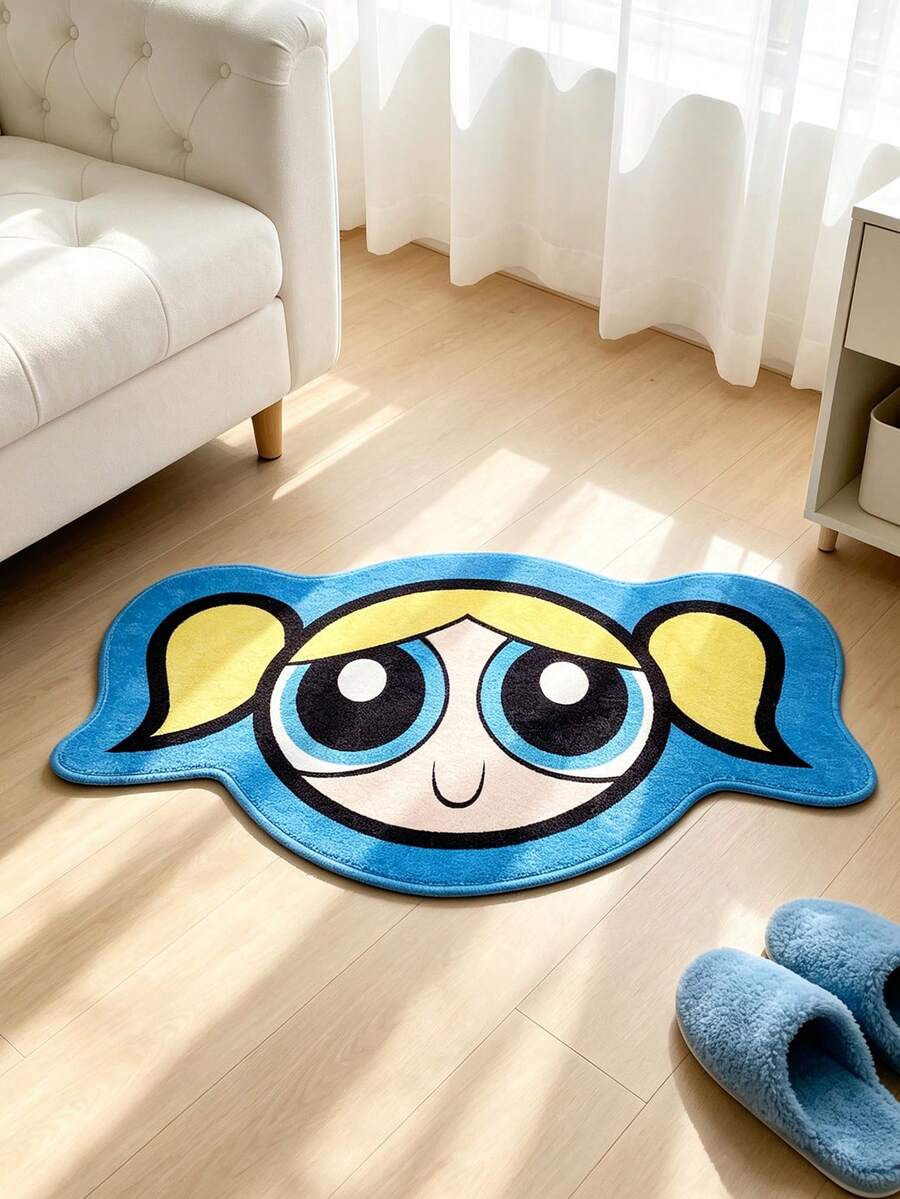 THE POWERPUFF GIRLS X SHEIN 1件裝 LOGO裝飾地毯 - 藍色 - 查看 1