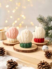 Cirelle 1PC Knitted‑Texture Christmas Mitten Shaped Scented Candle, Cute Winter Glove Decor Wax Candle, Festive Xmas Table Decor Atmosphere Ornament - multicolor - View 2
