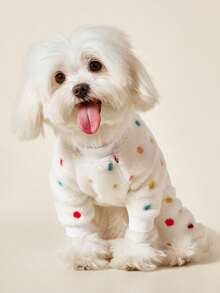 PETSIN 1pc Color Polka Dot Printed Pet Jumpsuit White Autumn/Winter Flannel Warm And Comfortable Pet Warm Clothing - Multicolor - View 5