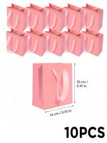 Muroi Mono 1/5/10 Packs Matte Pink Paper Gift Bags With Soft Satin Handheld Handles, 5.5*5.9 Inch Reinforced Bottom Stand-Up Square Pouches, Minimalist Luxury Packaging Bag For Birthday Wedding Holiday Gift Wrapping - Pink - View 12