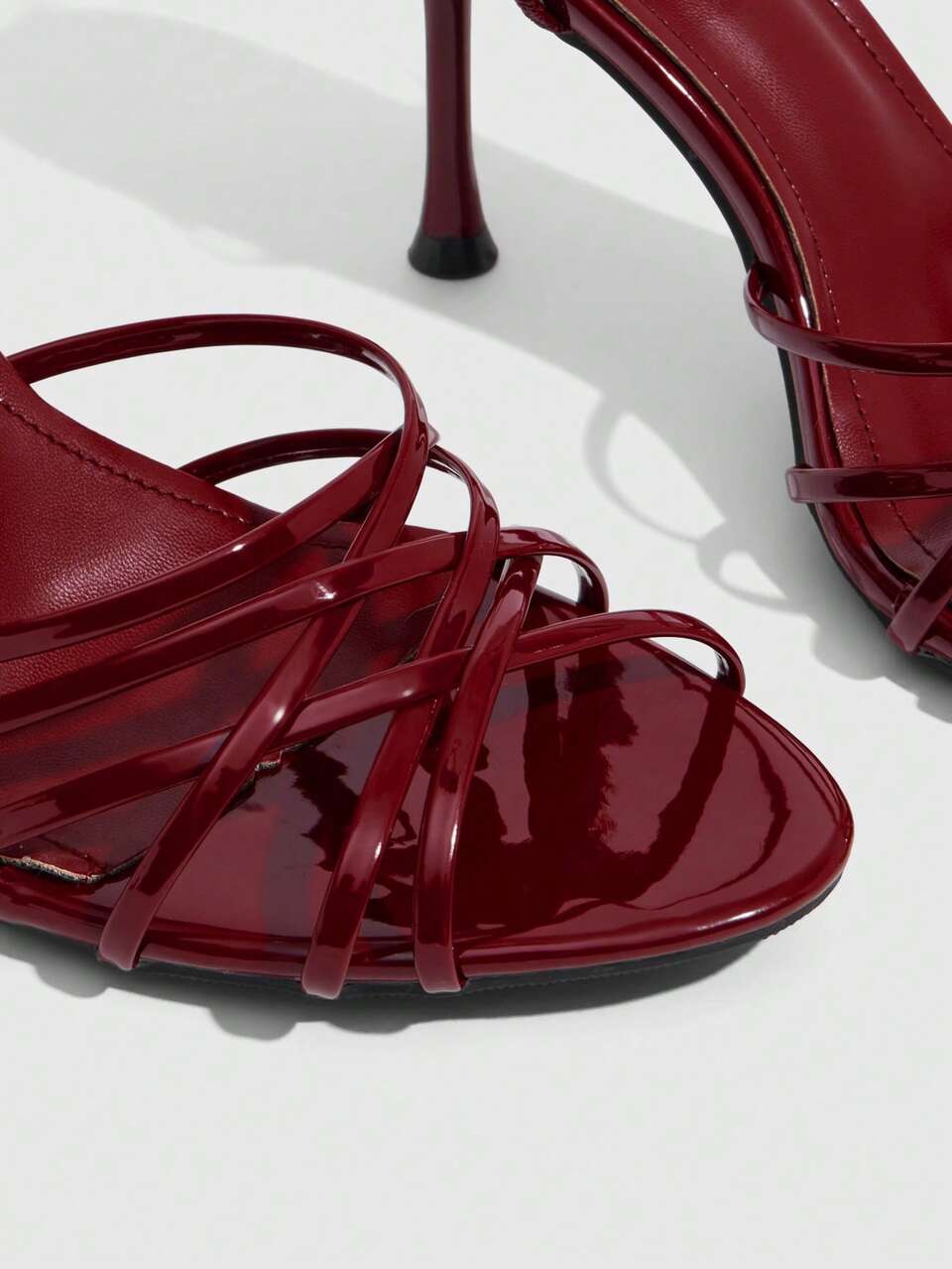 CUCCOO SZL Women's Summer Cross Strap Square Toe Sexy Glossy Burgundy High Heel Sandals For Party And Date
