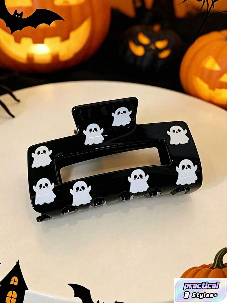 1cp Halloween Ghost Print Hair Clips Holiday Outfit Accessory Theme Event Souvenir Party Costume Cosplay Decor Fun Halloween Gift - A - View 1