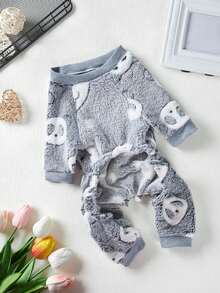 PETSIN 1pc Pet Panda Pattern Fleece Thermal Jumpsuit , Suitable For Toy Poodle And Other Medium - Multicolor - View 5