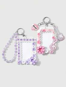 ROMWE Anime 1 Unique And Sweet High-End Multi-Color Fine-Glitter Beaded Guitar Love Note Lace Star Button DIY Keychain Bag Pendant, Suitable For Girls To Wear - Multicolor - View 5