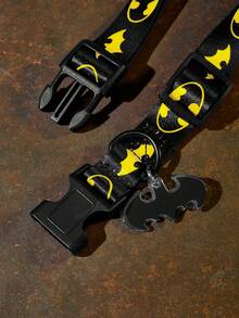 BATMAN X SHEIN 酷黑色寵物胸背帶，黃色蝙蝠圖案，附配套牽繩、項圈與拾便袋收納包，貓狗日常散步用品 - 黑撞黃 - 查看 8