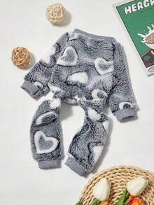 PETSIN 1pc Pet Cat/Dog Gray Fleece Warm Heartshaped Starprint Flannel Footed Jumpsuit - Multicolor - View 4