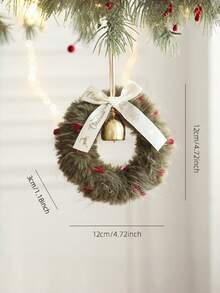 Cirelle 1pc Mini Plush Christmas Wreath Ornaments With Bell & Ribbon Bow, Cozy Faux Fur Hanging Tree Decor For Holiday Door, Mantel & Party Crafts - multicolor - View 3