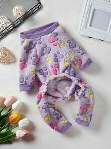 PETSIN 1pc Pet Paw Print Fleece Pet Jumpsuit, Soft, Comfortable, Warm, And Anti Shedding Pet Clothing - Multicolor - View 10