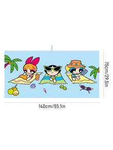 THE POWERPUFF GIRLS X SHEIN 1件裝卡通海綿印花浴巾沙灘巾，可用於海灘，游泳毛巾 - 藍色 - 查看 3