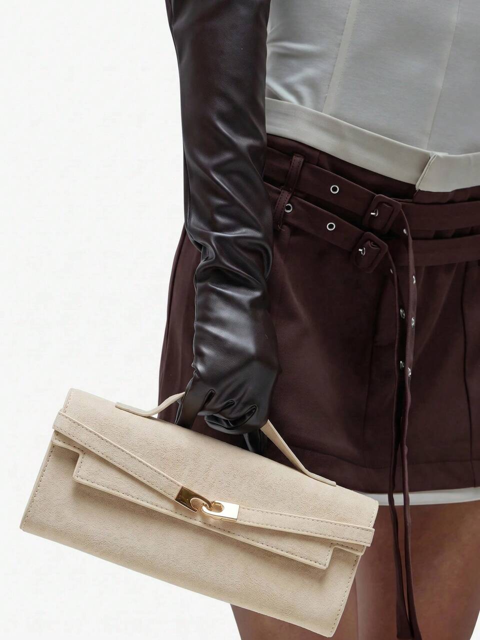 Bolsas de Alça Superior para Mulheres, Camurça, Cor Damasco, Decoração com Fivela de Metal, Moda, Luxo, Elegante, Simples, Personalizada, Versátil, Retrô, Vintage, para Encontros, Uso Diário, Compras, Chá da Tarde, Festa de Coquetel, Festa, Baile de Formatura, Clube, Encontro, Aniversário, Noite, Banquete