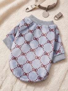 PETSIN 1 Printed Butterfly Tie Flannel Sweatshirt, Pet Autumn And Winter Thick Warm Gray Version - Multicolor - View 1