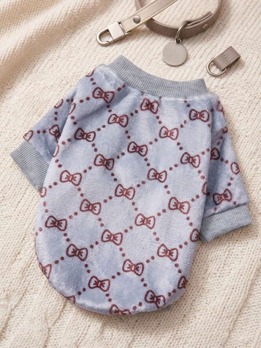 PETSIN 1 Printed Butterfly Tie Flannel Sweatshirt, Pet Autumn And Winter Thick Warm Gray Version - Multicolor - View 1