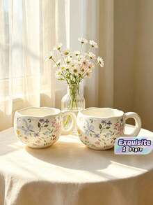 Milk Whoosh Petal Mouth Floral Butterfly Bow Mug, Suitable For Home, Dormitory And Office Use, Breakfast, Afternoon Tea, Milk Coffee, Gift High Aesthetic Ceramic Water Cup - Multicolor - View 1