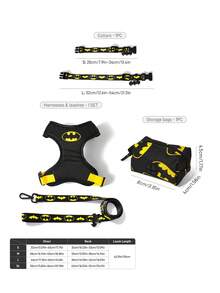 BATMAN X SHEIN 酷黑色寵物胸背帶，黃色蝙蝠圖案，附配套牽繩、項圈與拾便袋收納包，貓狗日常散步用品 - 黑撞黃 - 查看 10