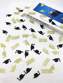 100 Pcs Black Gold 2026 Graduation Confetti With 2026 Letters And Graduation Caps, Table Scatter Confetti For 2026 Graduation Party Decorations - multicolor - View 4