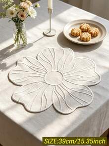 Cirelle 1pc Floral Embroidered Placemat And Coaster, White Flower Shaped Fabric Table Mat, Elegant Heat Resistant Tableware Dinner Mat For Home Wedding Party Decor - Beige - View 9