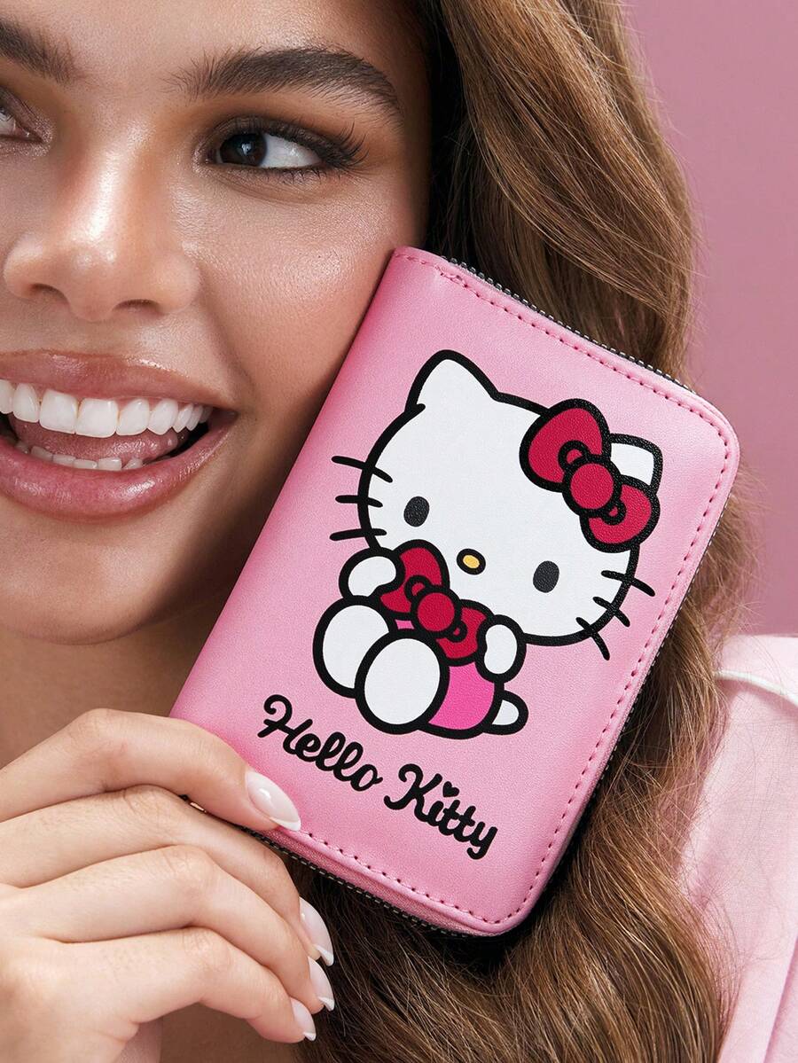 HELLO KITTY AND FRIENDS | SHEIN 可愛貓咪印花珠寶收納包,粉色PU材質附拉鍊,適用耳環/項鍊/戒指,小巧便攜,適合旅行/居家使用 - 粉 - 查看 1