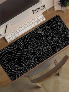1PC Extra Large Washable Rubber Non Slip Keyboard Pad Mouse Mat Black Line Pattern Desk Pad For Gaming Office Home Computer Setup Learning Essentials Waterproof Durable Smooth Surface Desk Organizer - black line - View 4