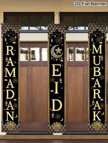 3PCS 30X180CM Polyester Black Gold Mandala Flower Eid Lantern Door Hanger Washable Durable For Ramadan 2026 Home Decor Festival Decoration Perfect Gift - Multicolor - View 5