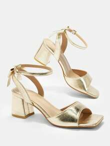 CUCCOO CURVES Women's Square Toe Buckle Design Daily Versatile Fashion Wide Last High Heels - Golden burst - View 1