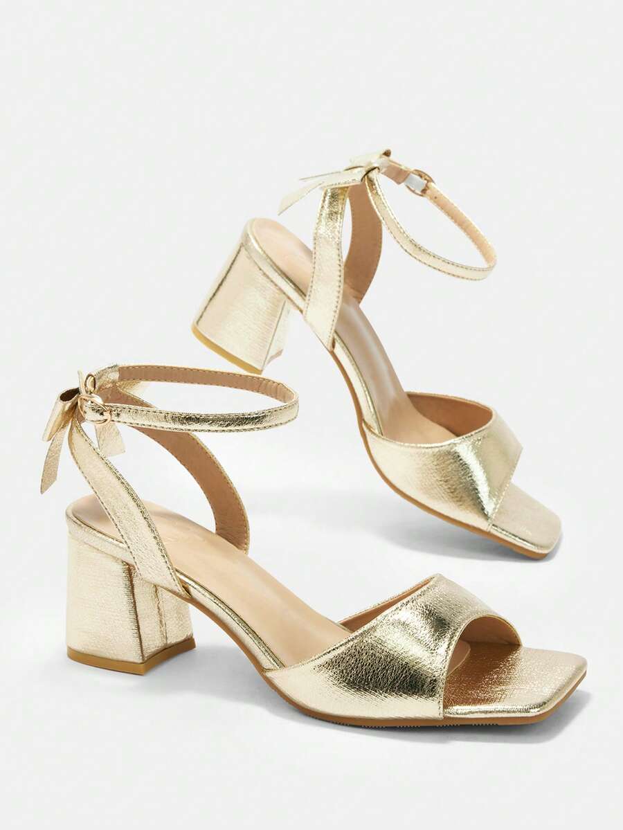 CUCCOO CURVES Women's Square Toe Buckle Design Daily Versatile Fashion Wide Last High Heels - Golden burst - View 1