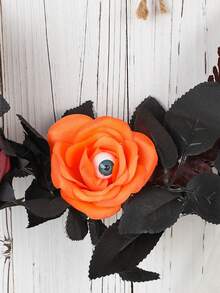 1pc Halloween Wreath With Rose Eyeball & Twig, Spooky Artificial Rattan Door Hanging Decor, Creepy Gothic Party Prop For Haunted Home Entrance - multicolor - View 12