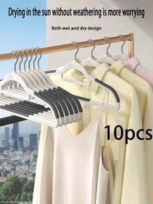 10pcs Multi-Functional Household Clothes Hangers, Traceless Non-Slip Design, Thickened And Reinforced Shoulder-Saving Dual Hangers, Suitable For Drying Wet And Dry Clothes - Grey - View 6