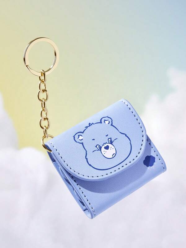 SHEIN X Care Bears Bolsa de joyería mini con estampado de oso lindo y llavero, bolsa de almacenamiento pequeña portátil para aretes, anillos y collares, ideal para la decoración del bolso de viaje diario de las mujeres